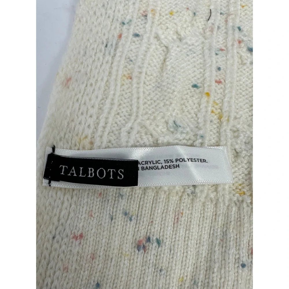 Talbots Beige Confetti Speckled Cable Knit Rectangle 74x10 Scarf S2